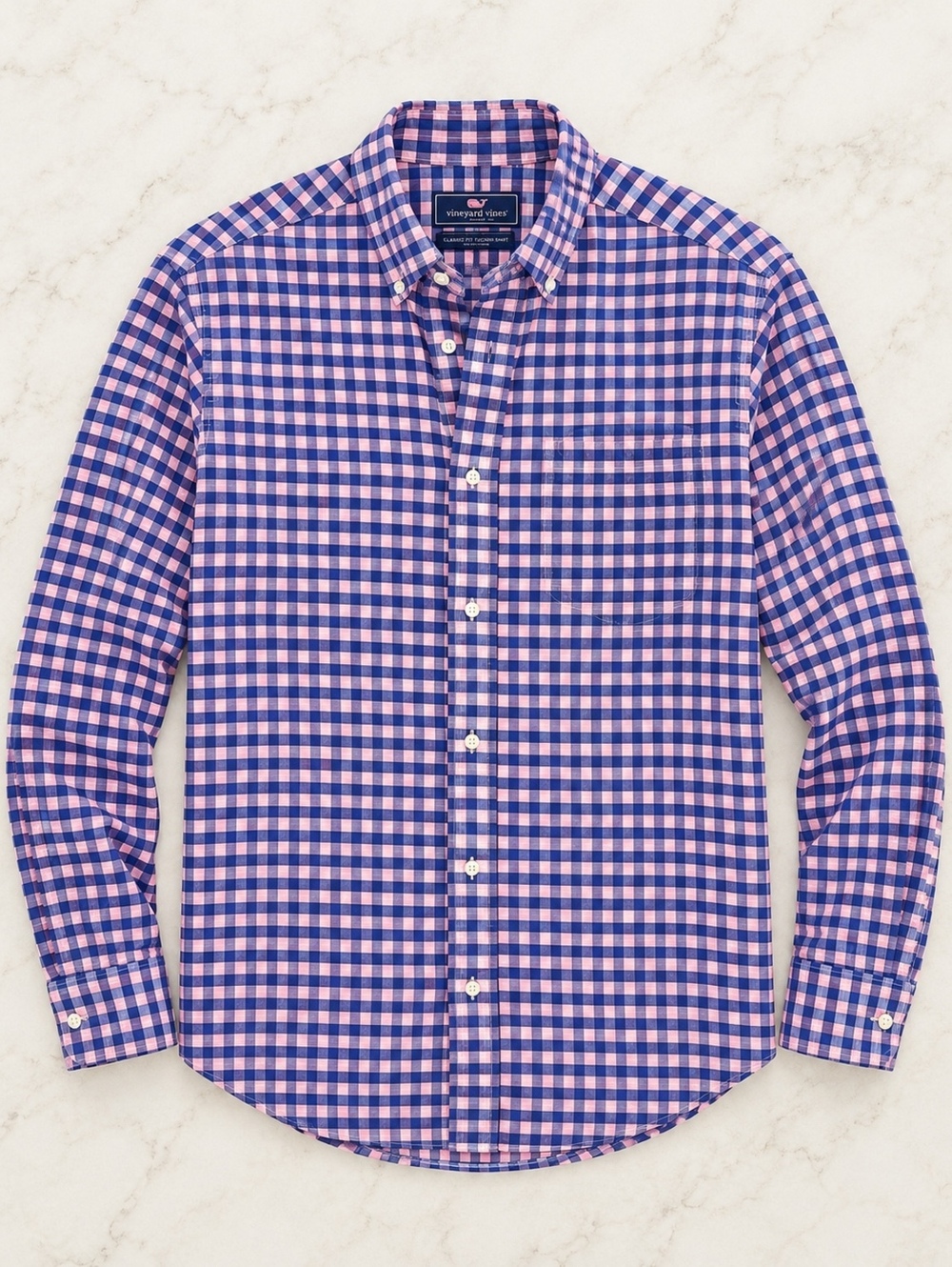 Vineyard Vines Classic Fit Murray Shirt Pink and Blue Check Medium Button-Up